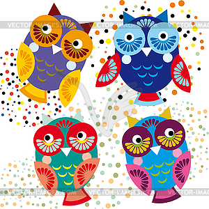 Four bright colorful owls. set - vector image