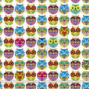 Seamless pattern with bright colored owls - vector image