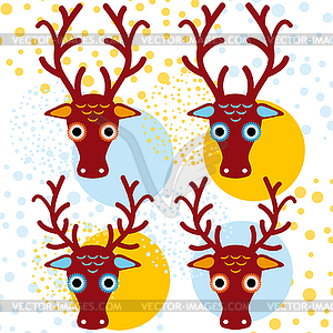 Four brown deer on an orange light blue - vector clipart