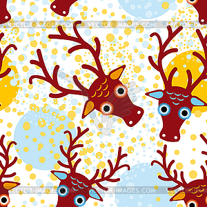 Seamless background with brown deer on an orange - vector image