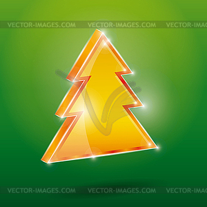 Golden fir 3 D on green background. New Year, - vector image