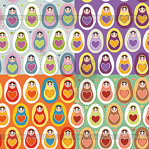 Set of four Seamless pattern Russian dolls - vector clip art