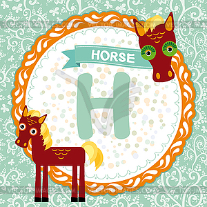 ABC animals H is horse. Childrens english alphabet - stock vector clipart