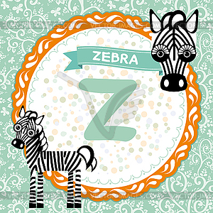 ABC animals Z is zebra. Childrens english alphabet - vector clip art