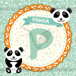ABC animals P is panda. Childrens english alphabet - vector image