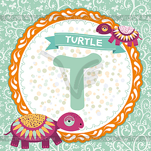 ABC animals T is turtle. Childrens english alphabet - vector clip art