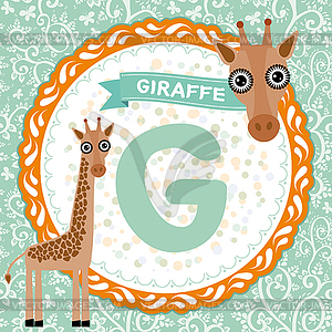 ABC animals G is giraffe. Childrens english alphabet - vector image