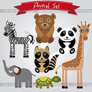 Animal set zebra, turtle, giraffe, elephant, - vector clipart