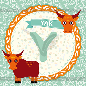 ABC animals Y is yak. Childrens english alphabet - vector clip art