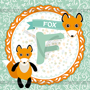 ABC animals F is fox. Childrens english alphabet - vector clipart