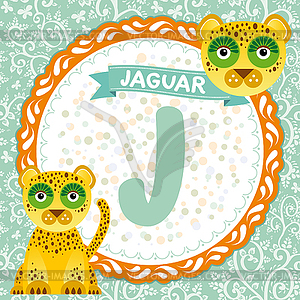 ABC animals J is jaguar. Childrens english alphabet - vector image