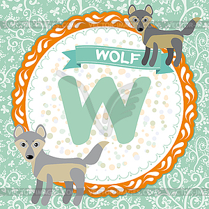 ABC animals W is wolf. Childrens english alphabet - vector clipart