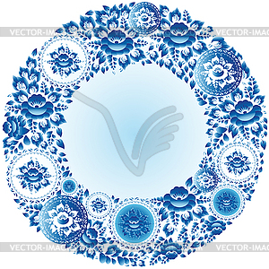 Round blue floral frame for your design - vector clip art