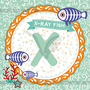 ABC animals X is X-ray fish. Childrens english - vector clipart