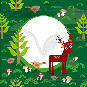 Background green forest with deer fir trees - vector clipart