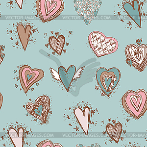 Seamless pattern with hearts. Blue, pink, brown - vector image