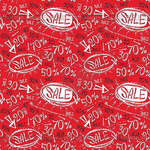 Sale seamless pattern. Sketch black white on red - royalty-free vector clipart
