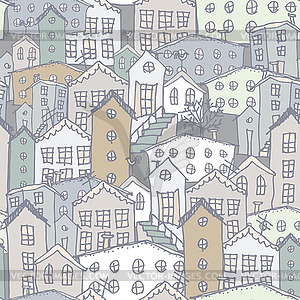 Urban winter landscape seamless pattern. Sketch. - vector clipart