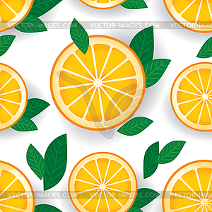 Orange with green leaves seamless pattern.  - vector image