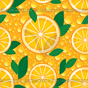 Orange with green leaves seamless pattern.  - vector clipart