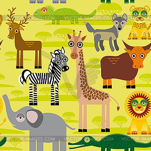 Seamless pattern background with African animals - vector clipart