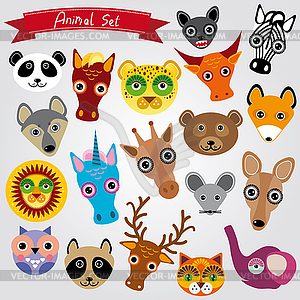 Set of funny animals muzzle - vector clipart