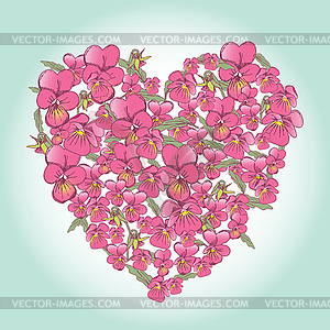 Beautiful pink pansy heart Background for Valentine - vector clip art