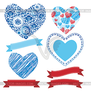 Wedding romantic collection ribbons, hearts, - vector clipart