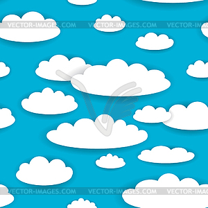 White clouds on blue sky seamless background pattern - vector image