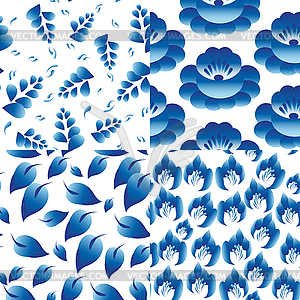 Set of 4 seamless patterns. Vintage folk flowers, - vector clipart