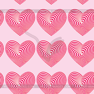 Pink hearts seamless patterns. Optical illusion 3d - vector clip art