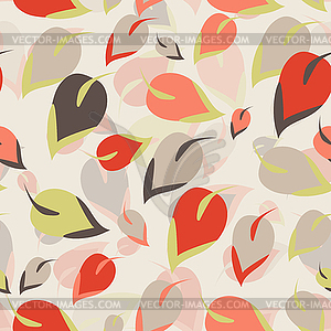 Seamless pattern. Orange, brown, green leaves on - vector clipart