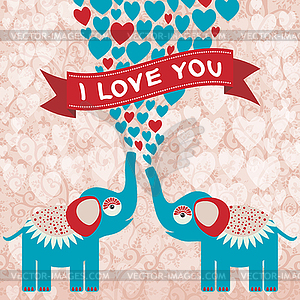 Two cute enamored elephants in love. Valentine`s da - vector clipart