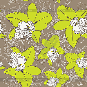 Seamless floral pattern fantasy blooming green whit - vector clip art