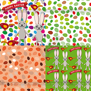 Happy Easter set of seamless pattern. Rabbit, - vector image