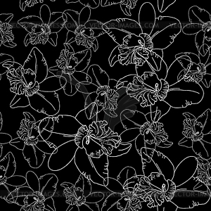 White orchid flowers seamless pattern - vector clipart