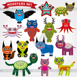 Cute cartoon Monsters Set. Big collection - vector clipart