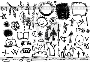 Sketch by hand. Set of drawings in ink. Symbols, - royalty-free vector clipart