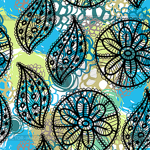 Lace seamless pattern with flowers and leaves blue - vector image