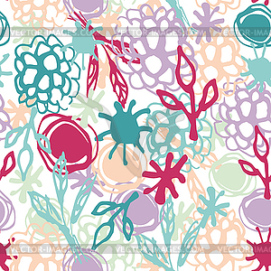 Seamless pattern with flowers, leaves, spot. Sketch - vector clipart