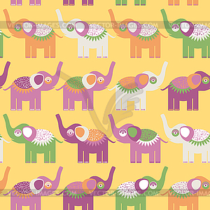 Cheerful seamless pattern with elephants. Purple - vector clip art