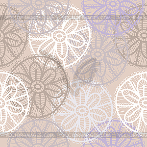 Lace seamless pattern with flowers on beige - vector image