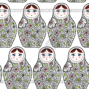 Pattern with Russian dolls matrioshka Babushka on - vector image