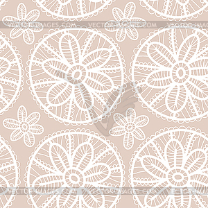 Lace fabric seamless pattern with white flowers on - vector clip art