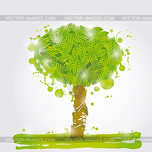 Green tree watercolor stains. Ecology Concept - vector clip art