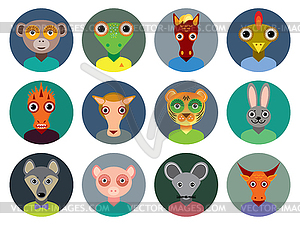 Chinese zodiac collection, Set of animals faces - vector clipart