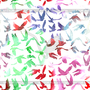 Watercolor Doves and pigeons seamless pattern - vector clipart