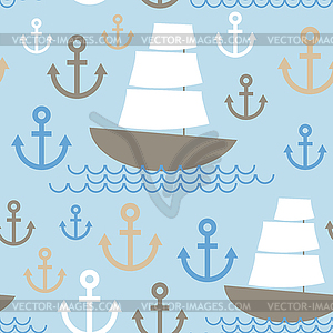 Light Blue Seamless background. Boat with white - vector image