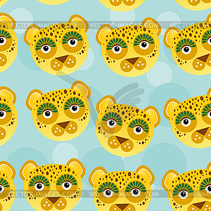 Leopard Seamless pattern with funny cute animal fac - vector clip art