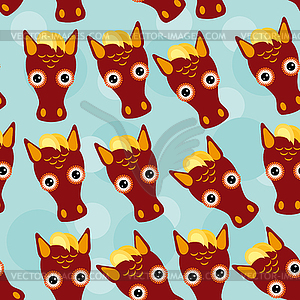 Horse Seamless pattern with funny cute animal face - vector clip art